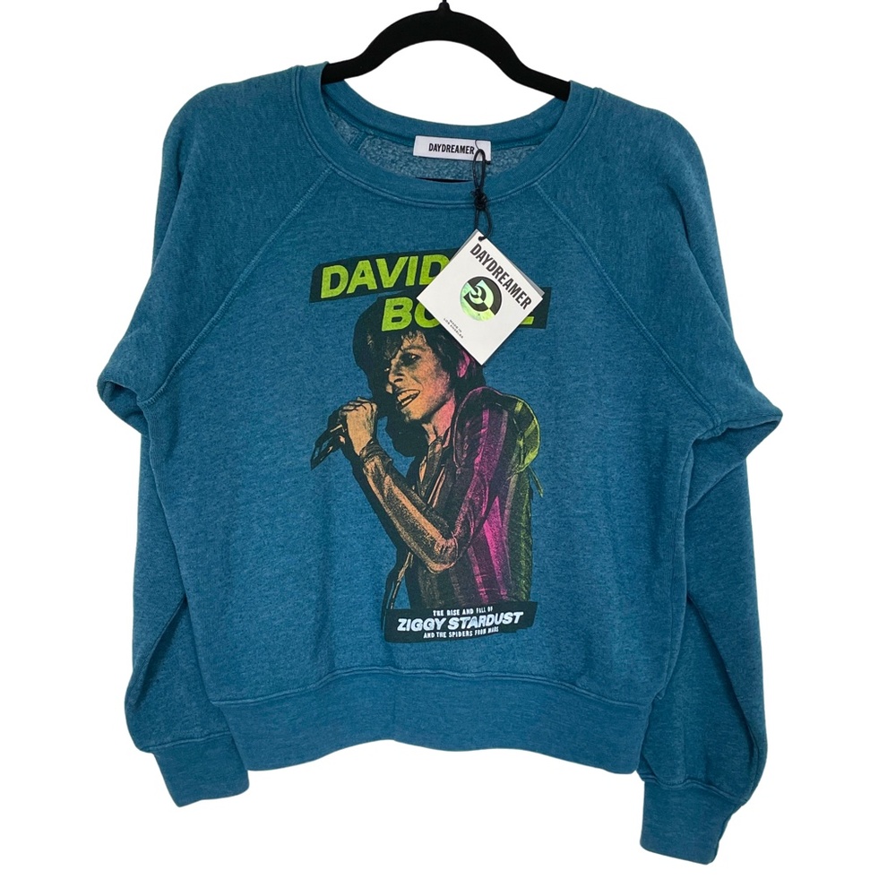 NWT Daydreamer David Bowie Ziggy Stardust Blue Raglan Crew Sweater XS, M - Picture 3 of 8